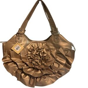 Chic Metallic Gold Ruffled Floral Shoulder Bag